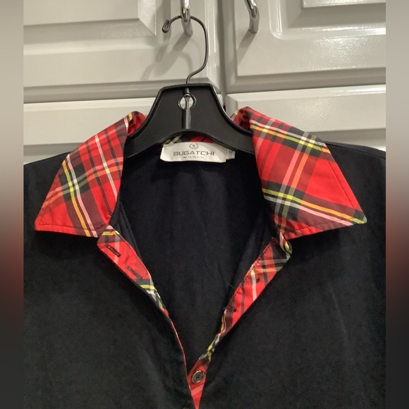 Bugatchi Womens M Black Red Striped Button 3/4 Sleeve Stretch Soft Polo Golf Top - Picture 4 of 10